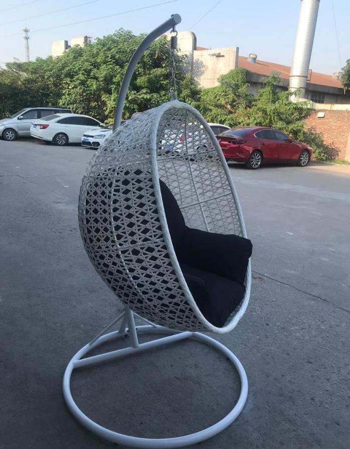 Patio Cane Circle Grey Egg Swinging Rattan Hanging Chair with Sofa Cushion