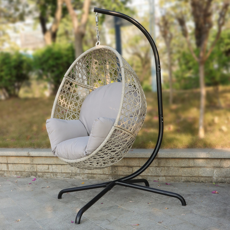 Portable Outdoor Hammock Chair Hanging Rattan Swing Seat with Stand