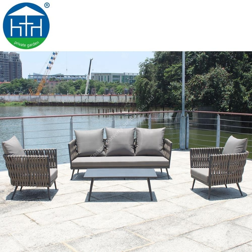 China manufacturer outdoor sofa lounge furniture rattan wicker rope sofa set garden furniture