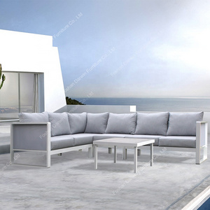 Luxury modern sofa L shape high end patio porch aluminum white outdoor sofa set hotel villa garden furniture