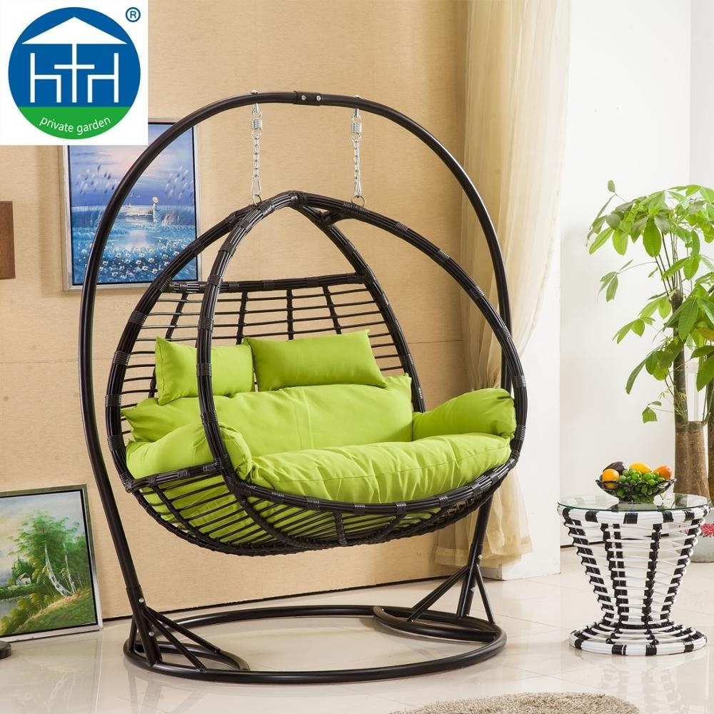 Patio furniture PE wicker rattan outdoor garden double swings with steel base