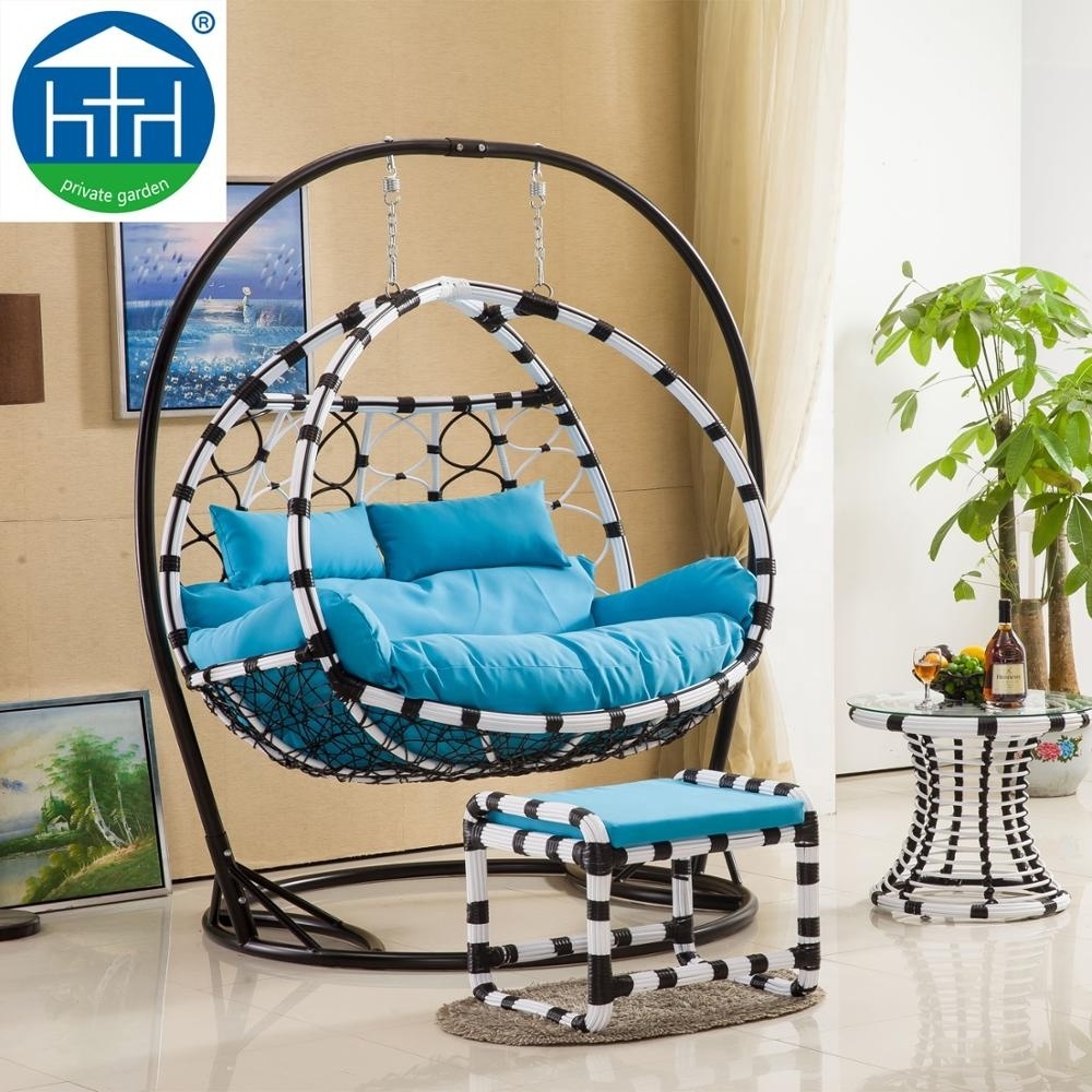 Patio furniture PE wicker rattan outdoor garden double swings with steel base