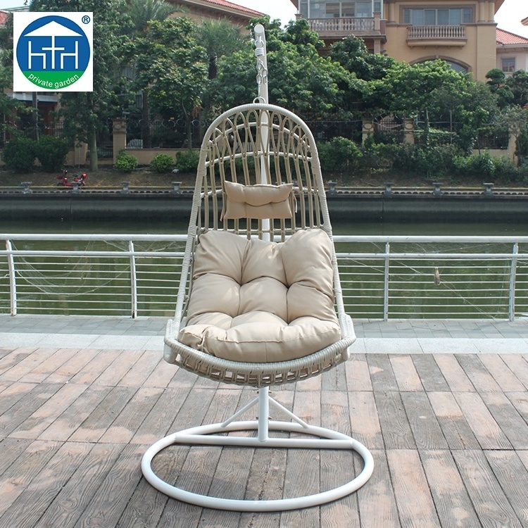 Elegant balcony hammock swing chair rattan egg chair garden furniture with stand and cushion