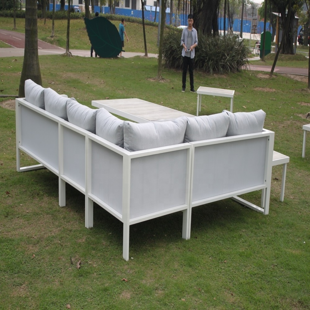 Luxury modern sofa L shape high end patio porch aluminum white outdoor sofa set hotel villa garden furniture