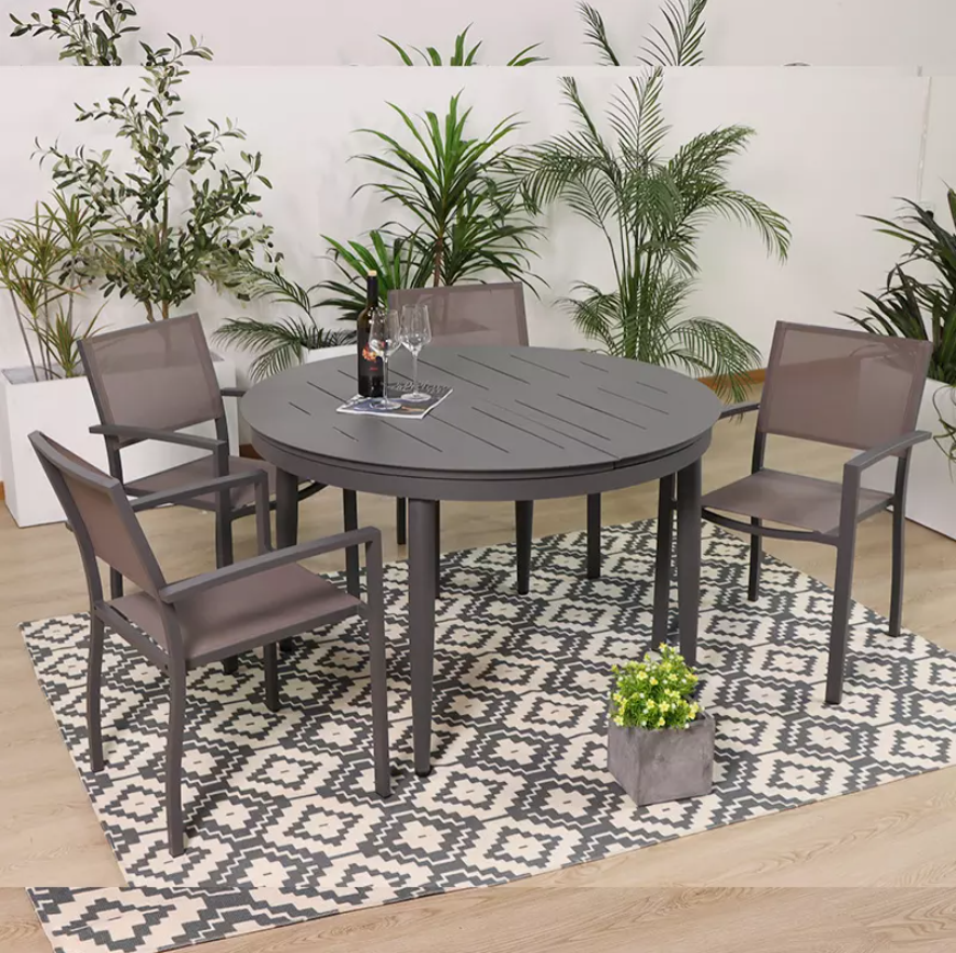 Wholesale price good quality patio aluminum frame outdoor round extending table sets