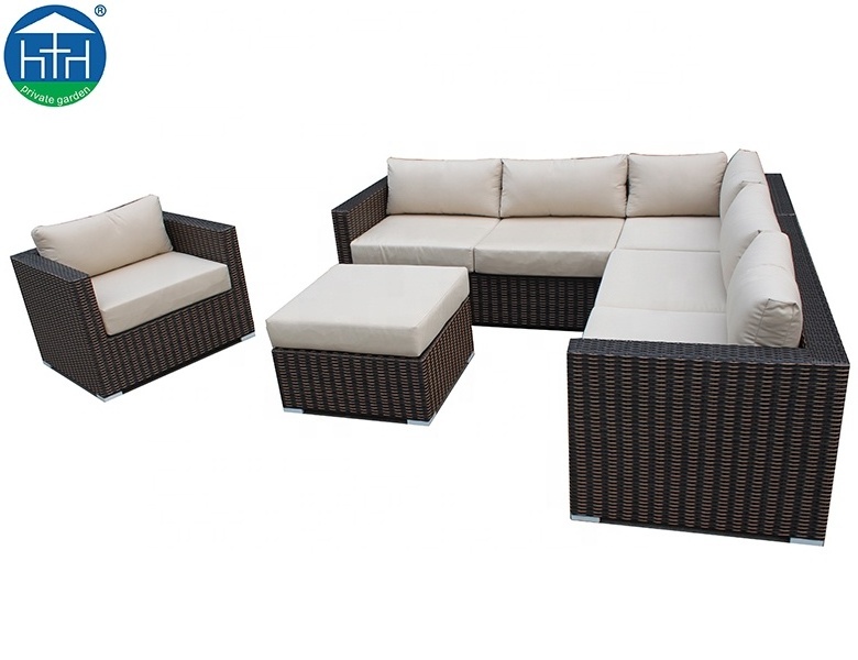 China competitive price sectional aluminum PE rattan outdoor garden set of sofa with cushions