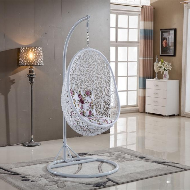 Wholesale garden egg PE rattan hanging chair  in steel frame