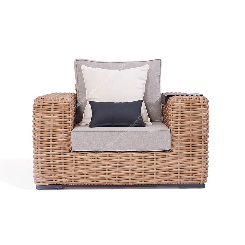 Luxury outdoor furniture wide arm garden sofa set half round rattan wicker sofa lounge