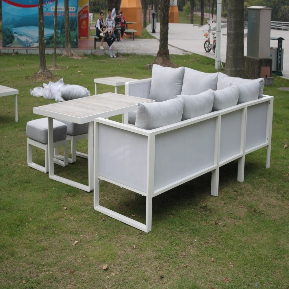 Luxury modern sofa L shape high end patio porch aluminum white outdoor sofa set hotel villa garden furniture