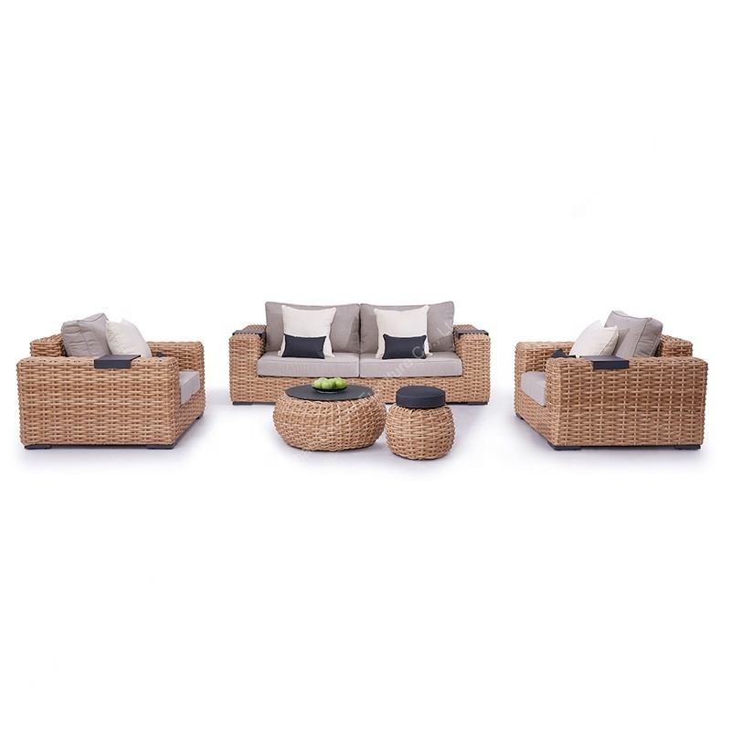 Luxury outdoor furniture wide arm garden sofa set half round rattan wicker sofa lounge