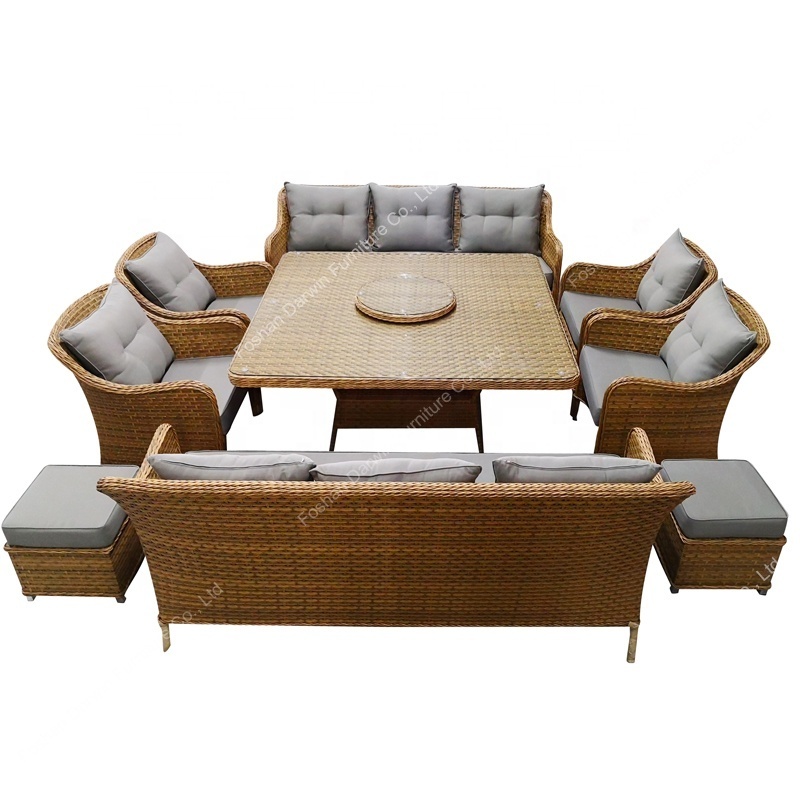 Hotsale modern outdoor garden rattan sofa set with dining table and chairs for patio use