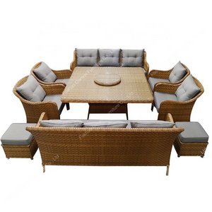 Hotsale modern outdoor garden rattan sofa set with dining table and chairs for patio use