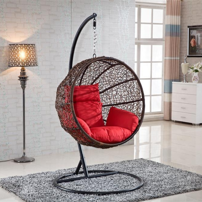 Wholesale garden egg PE rattan hanging chair  in steel frame