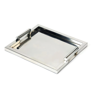 Modern minimalist silver 304 stainless steel mirror serving tray ornament soft decoration sample room light luxury storage tray