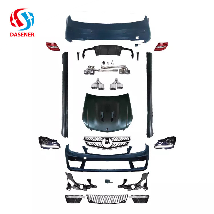 Dasener Front Bumper Grills Lamp Hood Side Skirts Rear Diffuser 2008-2014 Exhoust for Mercedes Benz W204 C63 AMG Wide Body Kit