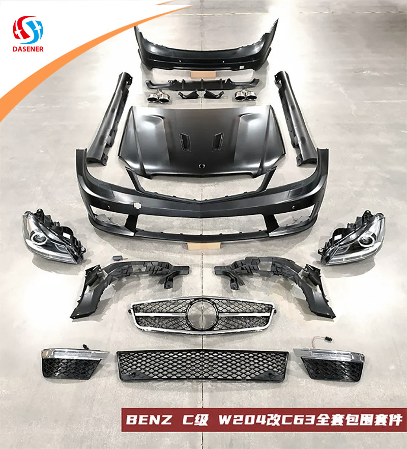 Dasener Front Bumper Grills Lamp Hood Rear Diffuser Exhoust W204 Black Series Car Kits C63 Body Kit For W204 C63 Amg