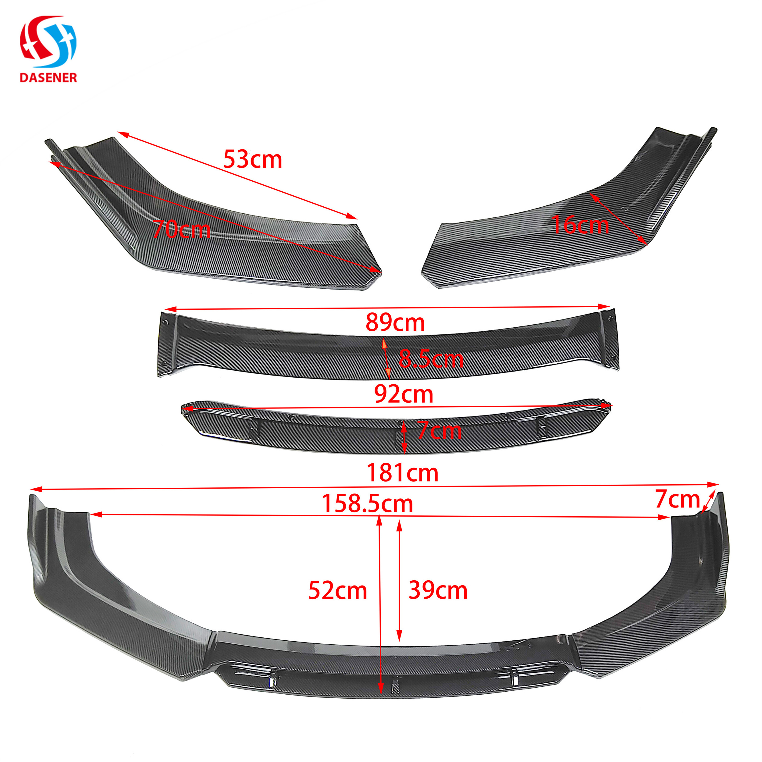 Dasener Brand Factory Manufacture Auto Accessories Parts Universal Front Bumper Lip Front Splitter Body Kits For All Sedan Cars