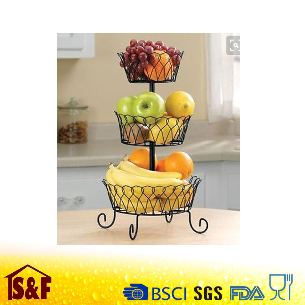 New Kitchen black metal wire stand fruit basket 3 tier holder storage organizer