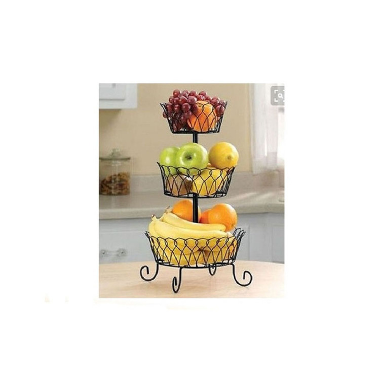 New Kitchen black metal wire stand fruit basket 3 tier holder storage organizer