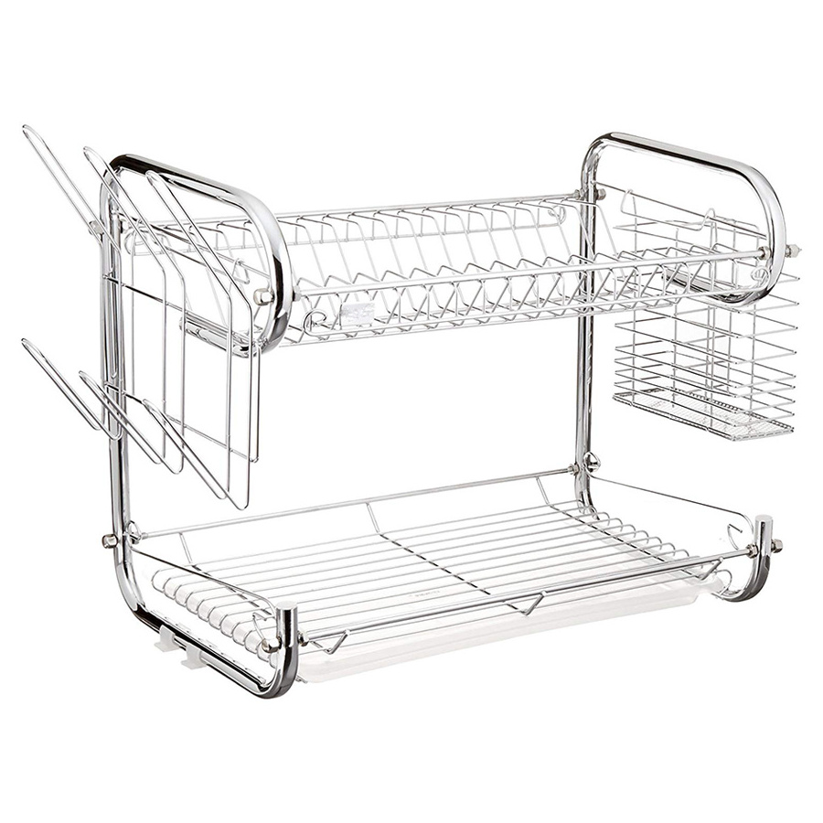 Hotsale Chrome 2 Tier Dish Drainer Rack with Cup Drainer Cutlery Holder