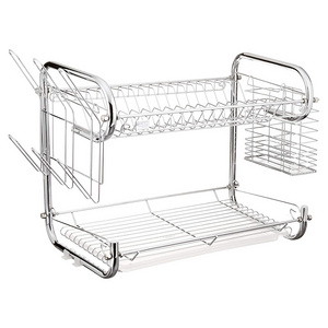 Hotsale Chrome 2 Tier Dish Drainer Rack with Cup Drainer Cutlery Holder