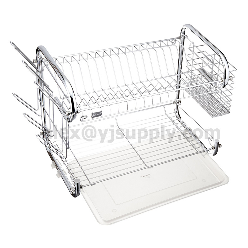 Hotsale Chrome 2 Tier Dish Drainer Rack with Cup Drainer Cutlery Holder