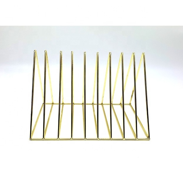 Wire Metal Gold Triangle Book Magazine Holder Desktop File Sorter Organizer Recipe storage rack for Home Office hotel restaurant