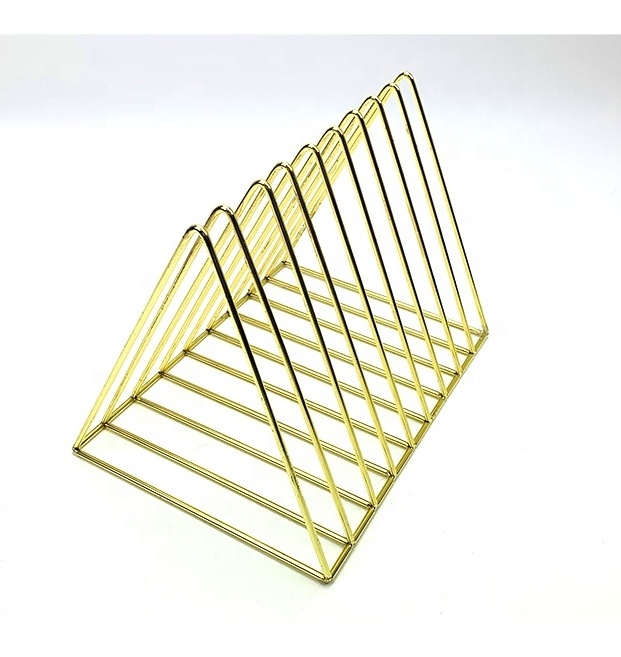 Wire Metal Gold Triangle Book Magazine Holder Desktop File Sorter Organizer Recipe storage rack for Home Office hotel restaurant