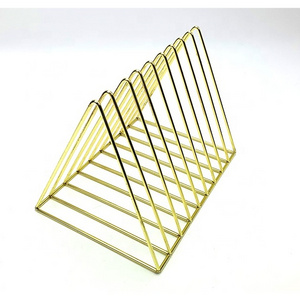 Wire Metal Gold Triangle Book Magazine Holder Desktop File Sorter Organizer Recipe storage rack for Home Office hotel restaurant