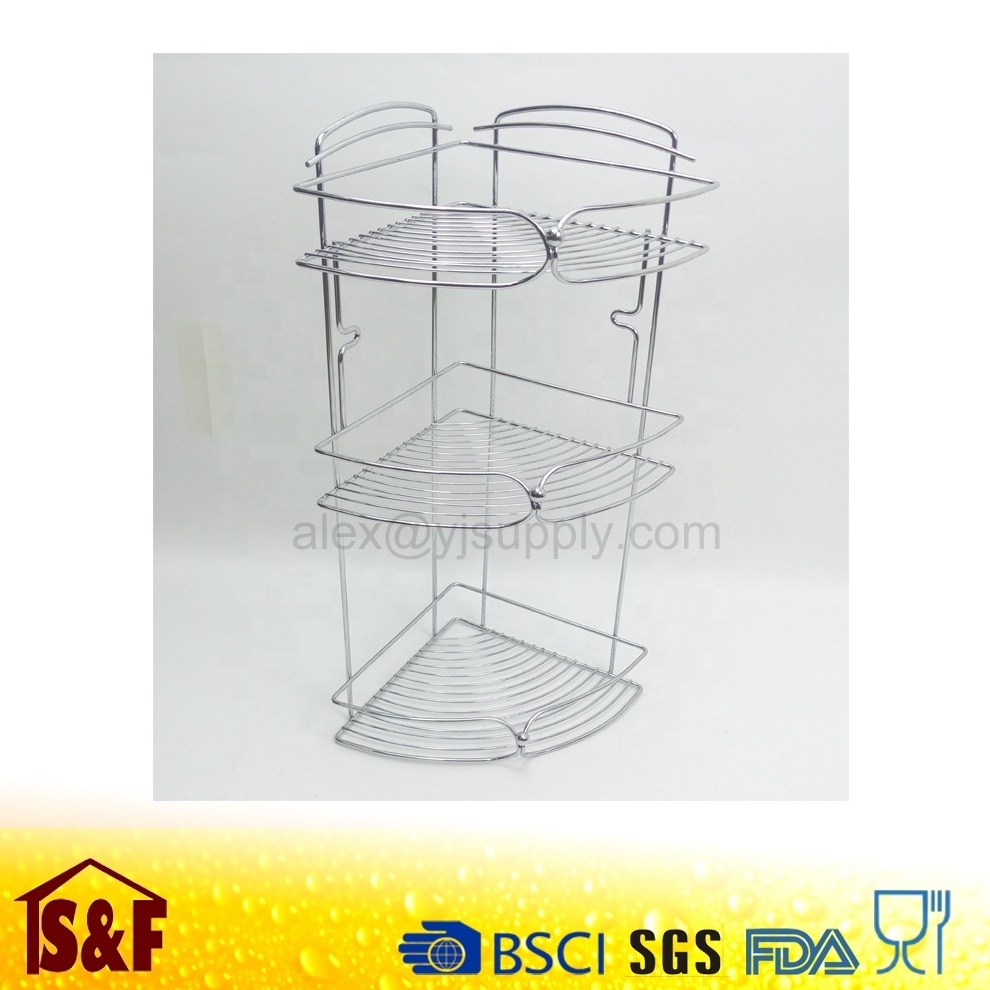 Factory whole sale Chrome 3 tier corner spa tower standing bathroom rack storage rack