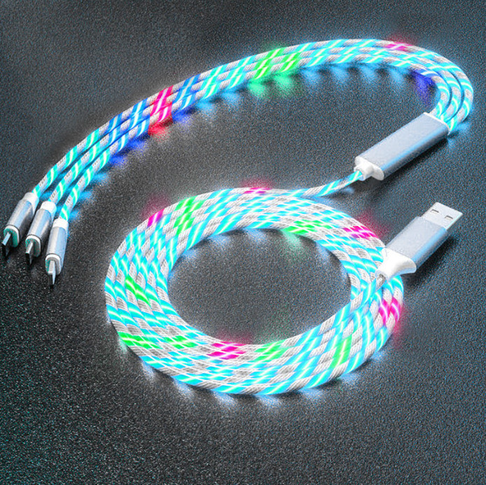 Streamer Data Line Usb Charger Cable Light Led Flowing 3 In 1 Charging Cable