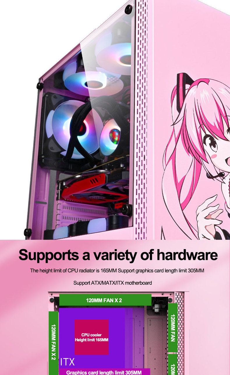 Anime ATX CPU RGB table glass PC gaming computer cases & full towers desktop cover case