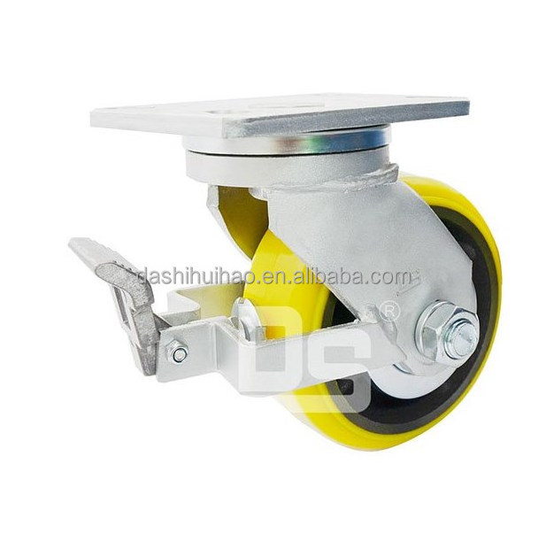 Caster Manufacturer for 1000 kg cast iron Polyurethane  swivel with locking brake castor wheel