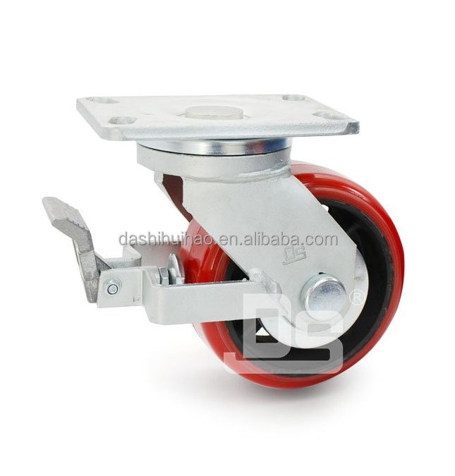 Caster Manufacturer for 1000 kg cast iron Polyurethane  swivel with locking brake castor wheel