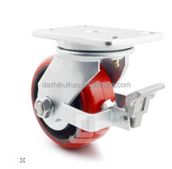 Caster Manufacturer for 1000 kg cast iron Polyurethane  swivel with locking brake castor wheel