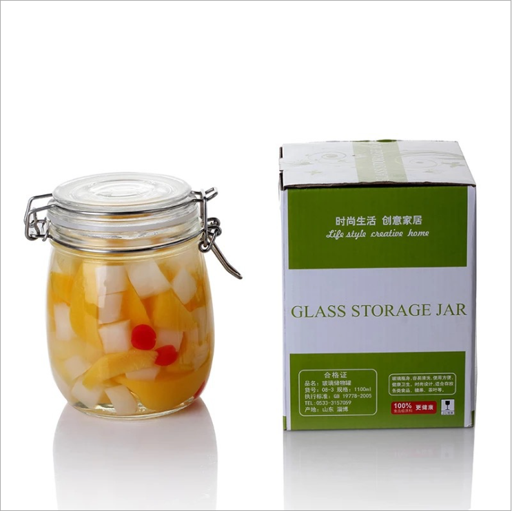 Swing Top Round Clear Glass Mason Jar for Canned Food Pickled Vegetables