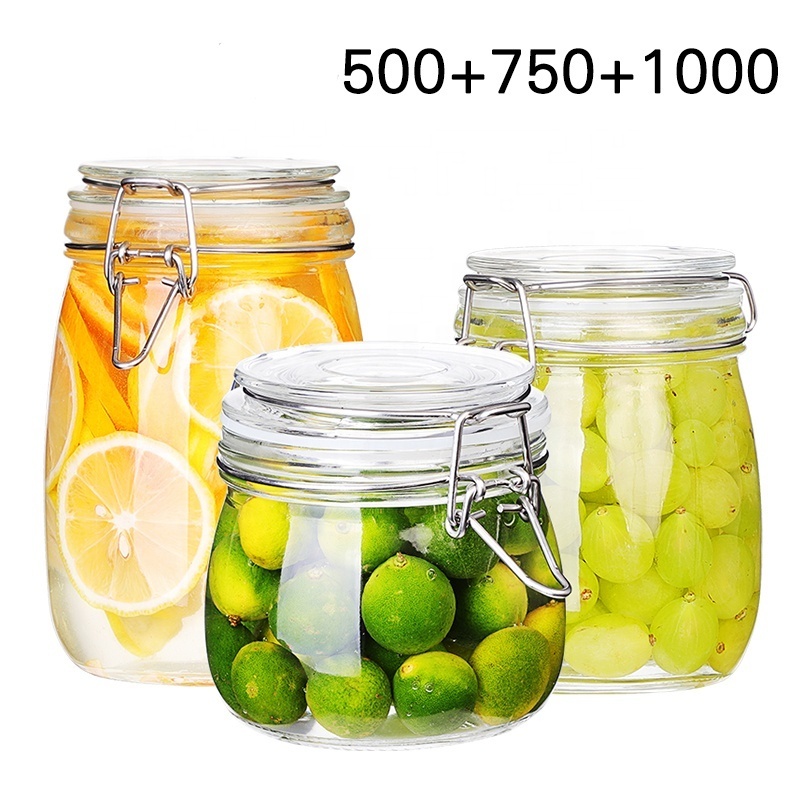 Swing Top Round Clear Glass Mason Jar for Canned Food Pickled Vegetables