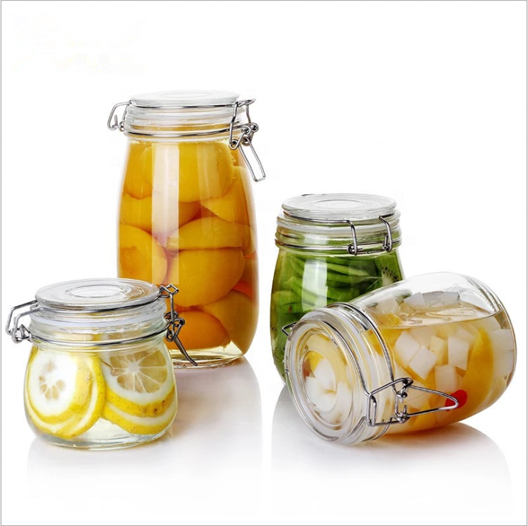 Swing Top Round Clear Glass Mason Jar for Canned Food Pickled Vegetables