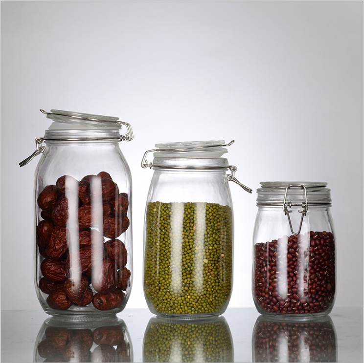 Swing Top Round Clear Glass Mason Jar for Canned Food Pickled Vegetables