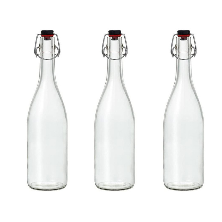 16 oz glass swing top bottles with funnel - set of 4 - clear grolsch bottle with flip top lids