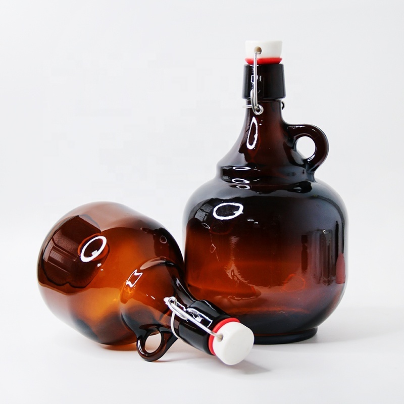 Wholesale price amber color swing top cap glass bottle with stopper 1L 2L 4L fruit wine bottle