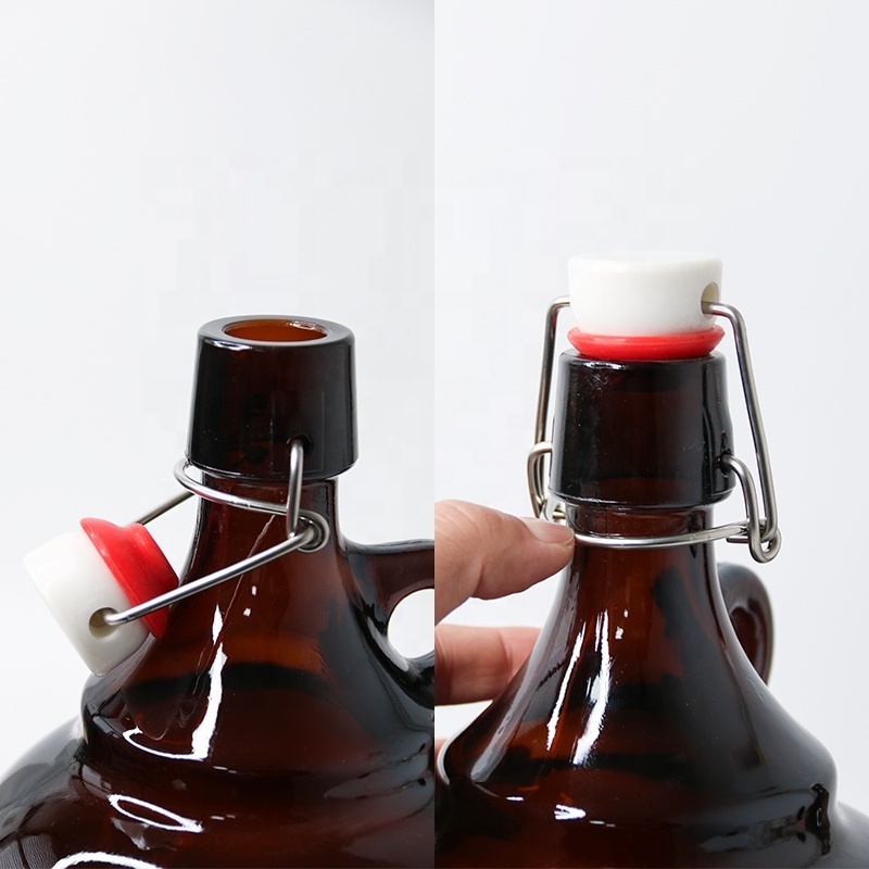 Wholesale price amber color swing top cap glass bottle with stopper 1L 2L 4L fruit wine bottle