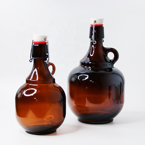 Wholesale price amber color swing top cap glass bottle with stopper 1L 2L 4L fruit wine bottle