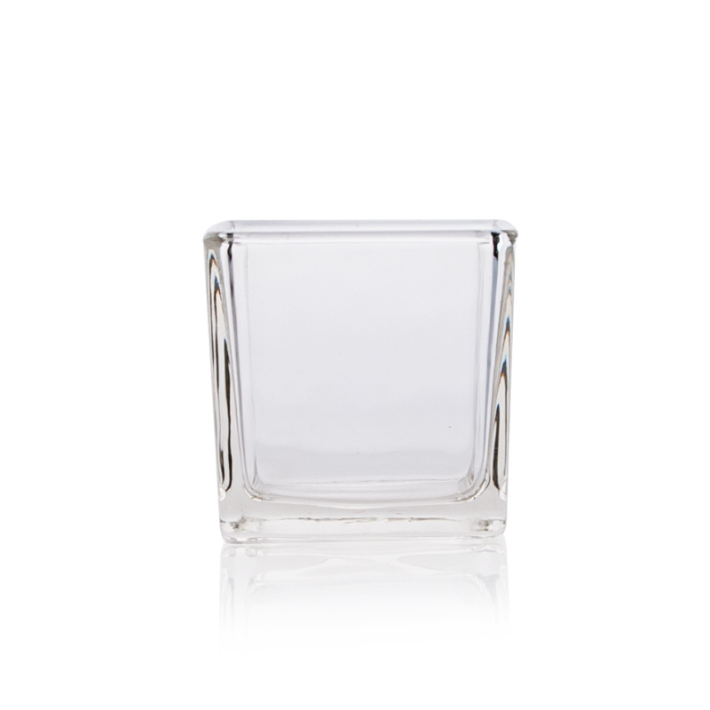 FACTORY SUPPLIER Square Candle Votive Clear Square Cube Glass Candle Jar With Bamboo Lid Wholesale