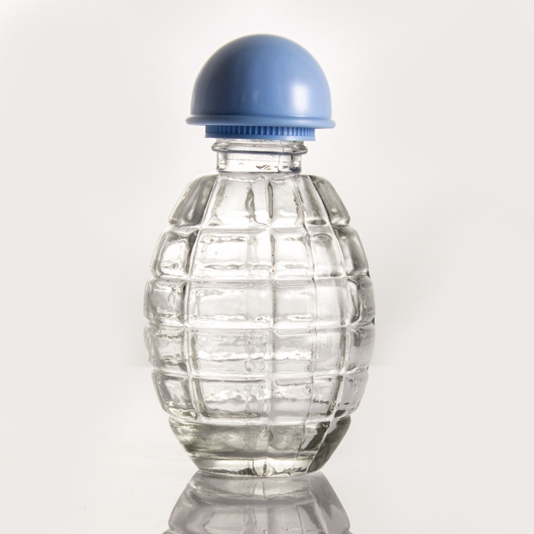 Unique 150ml Beverage Juice Wine Glass Hand Grenade Shaped Bottle with Lid