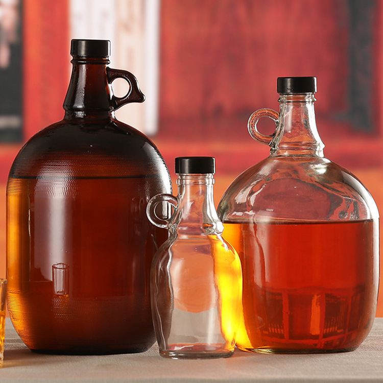 1/2 Gallon 1 Gallon Glass Beer Growler Amber Growlers Glass Jug with Poly Seal Caps for Beer 1-5L