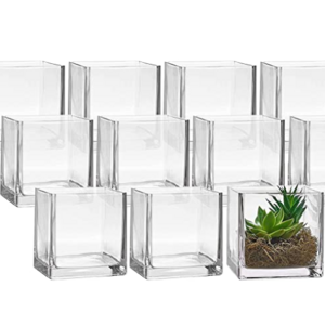 Whole Housewares Square Glass Vase Centerpiece Set Candle Holder Clear Cube Glass Vase 2.5OZ 10OZ