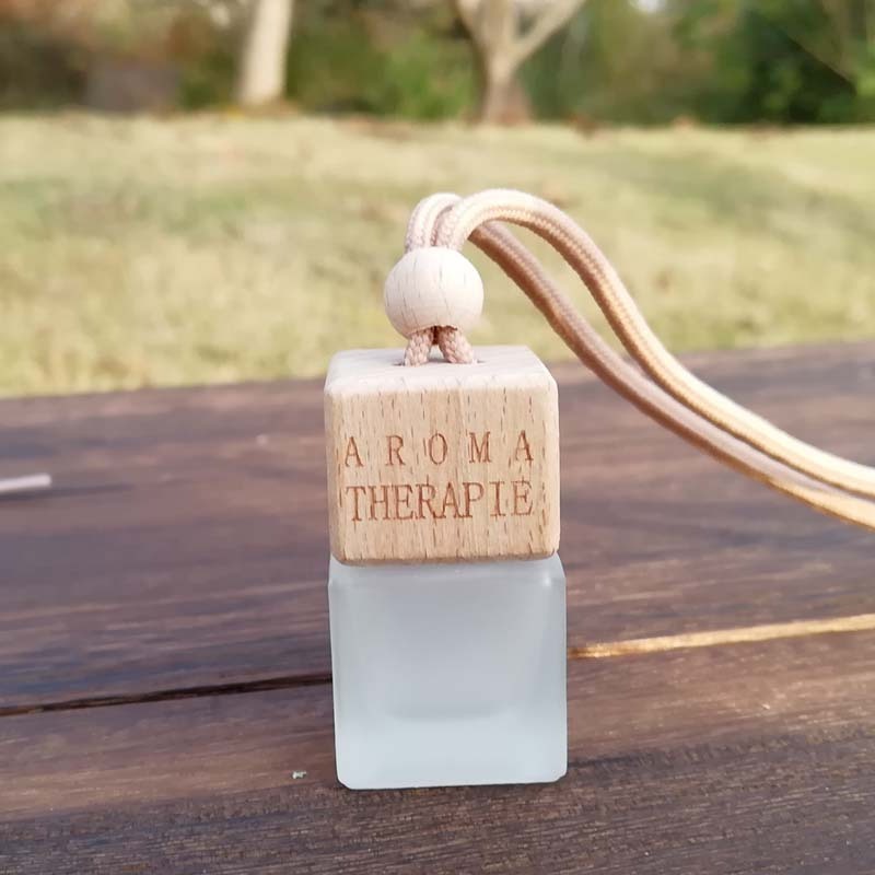 Wholesale 10ml air freshener diffuser empty frosted car hanging perfume bottle with wooden cap