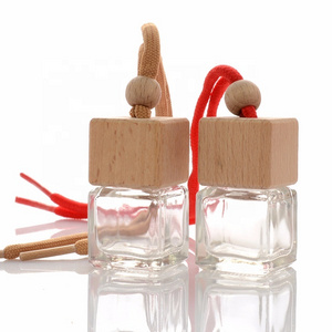 Wholesale Bulk Small Empty Square Wooden Cap 5ml Car Perfume Air Freshener Glass Bottle