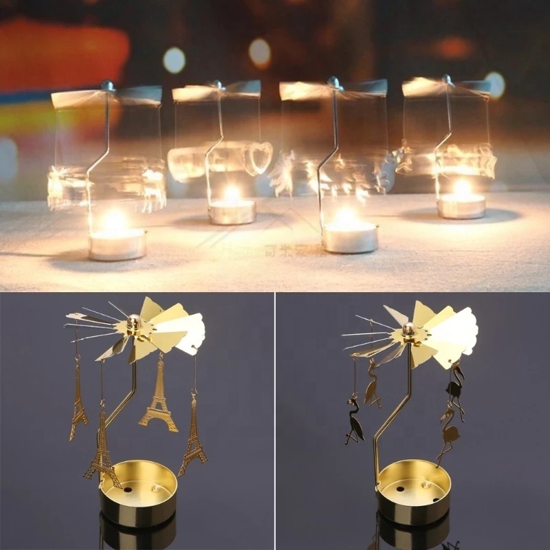 Spinning Rotary Carousel Tea Light Candle Holder Stand Light Gift Wedding Decoration